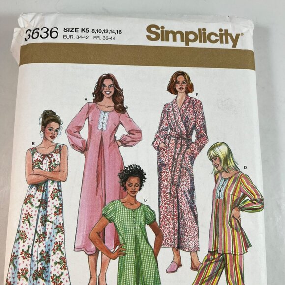 Simplicity 3636 Nightgown Pajamas Robe Karen Z Misses Miss Petite Sz 8-16 UNCUT - Picture 3 of 9